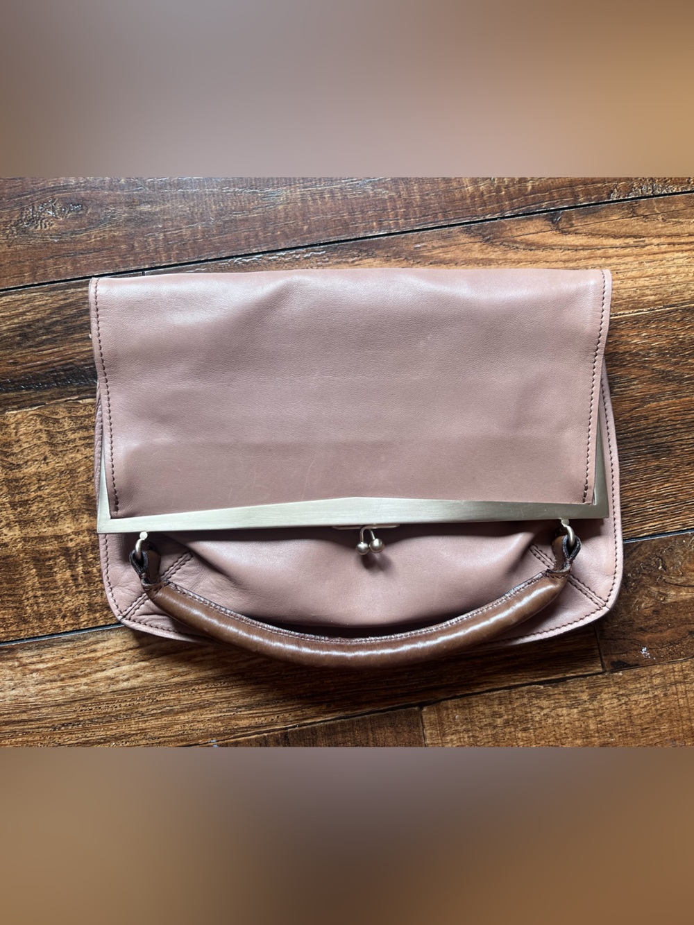 Marni Dusty Mauve Leather Fold-Over Clutch with Metal Trim